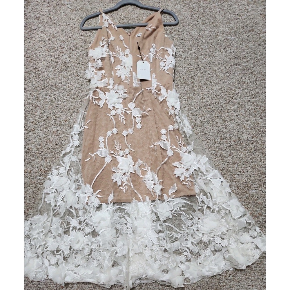 Dress The Population Audrey‎ Embroidered Fit & Flare Midi Dress XL NWT Off White